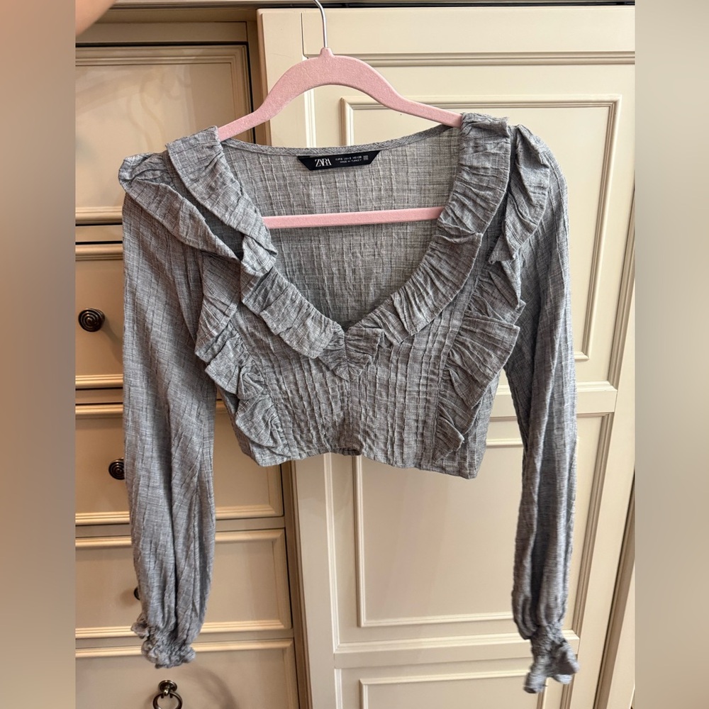 Zara Charcoal Ruffled Blouse